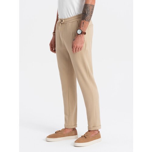 Ombre Men&amp;#039;s knit pants with elastic waistband - sand Slike