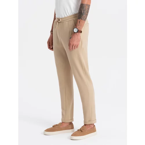 Ombre Men's knit pants with elastic waistband - sand