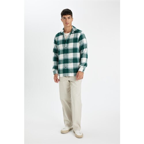 Defacto Regular Fit Polo Collar Plaid Flannel Long Sleeve Shirt Slike