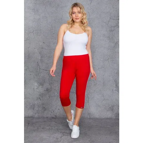 Şans Women's Large Size Red Side Stripe Leggings Capri Pants