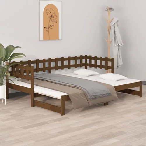 vidaXL izvlečna dnevna postelja medeno rjava 2x(90x190) cm borovina
