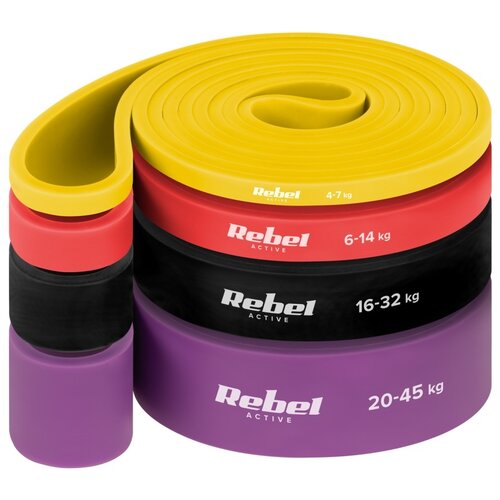 Rebel ACTIVE Set lateks traka za vežbanje Power Band PLs-2, otpor 4-45 kg, 4 traka u setu, model RBA-3000-S4 Slike