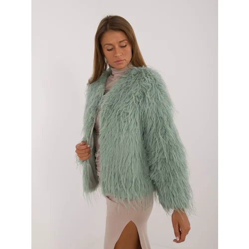 Fashion Hunters Pistachio women's fur jacket with lining