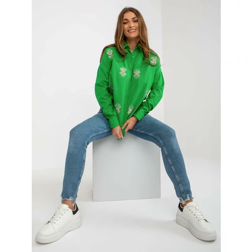 Fashion Hunters Green oversized button shirt with embroidery