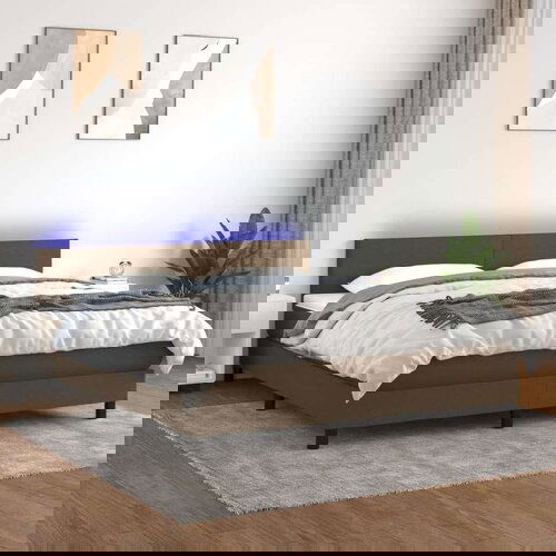  Krevet box spring s madracem LED tamnosmeđi 160x200 cm tkanina Cijene