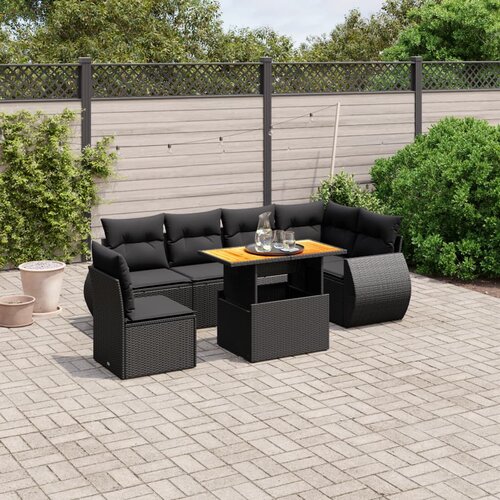 VidaXL 7-dijelni set vrtnih sofa od poliratana s jastucima crni Slike