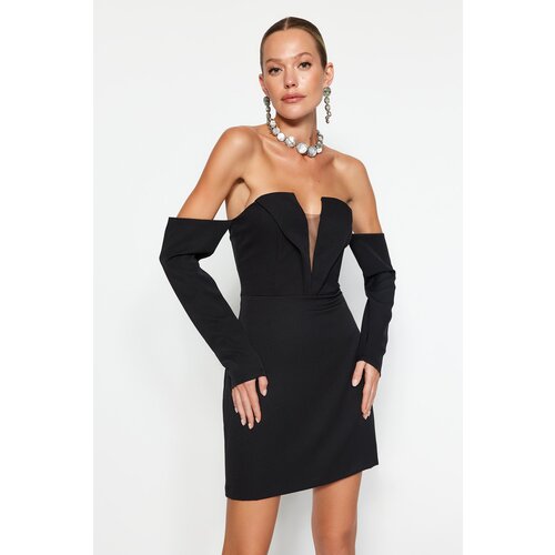 Trendyol Black Elegant Fitted Evening Dress Slike
