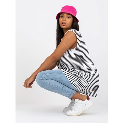 Fashion Hunters Black and white loose-fitting plus size cotton top Slike