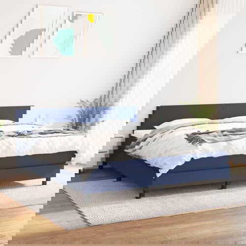 VidaXL Box spring postelja z vzmetnico modra 160x200 cm blago Slike