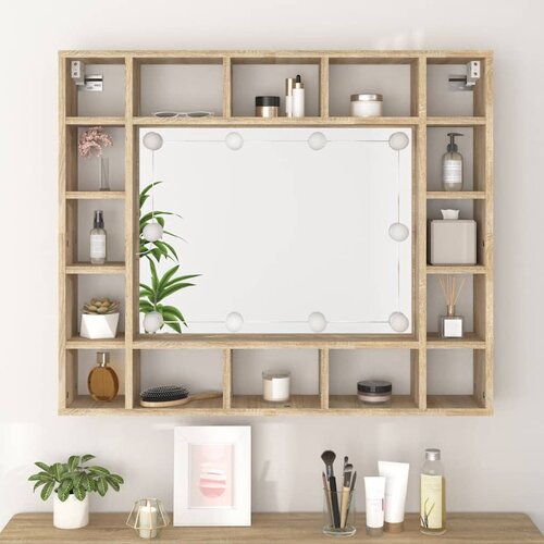  s ogledalom LED boja hrasta sonome 91x15x76,5 cm Slike