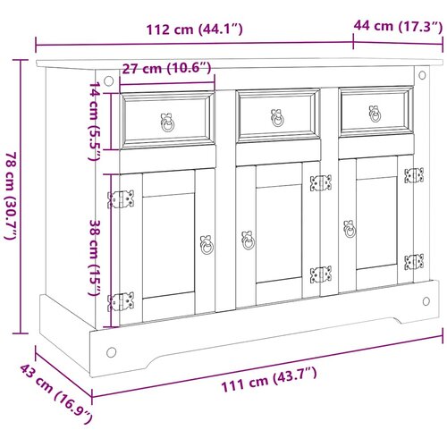  Komoda Corona siva 112x43x78 cm masivna borovina meksički stil Slike