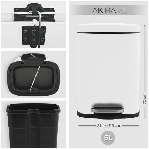 Spirella Mat bijela željezna kanta za smeće s pedalom 5 l Akira &amp;ndash; Slike