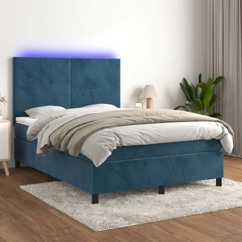 vidaXL Krevet box spring s madracem LED tamnoplavi 140x190 cm baršun