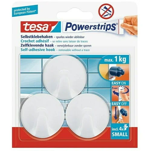 Tesa Samolepilna kljukica Powerstrips (okrogla, velikost: S, bela, 3 kos)