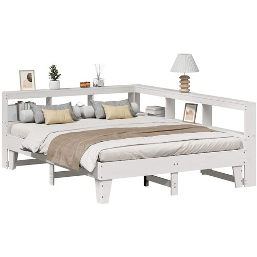 VidaXL Krevet s regalom z knjige bez madraca bijeli 160x200cm borovina Slike