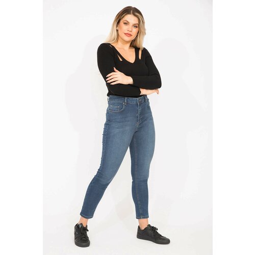 Şans Women's Large Size Navy Blue 5 Pocket Skinny Jeans Slike