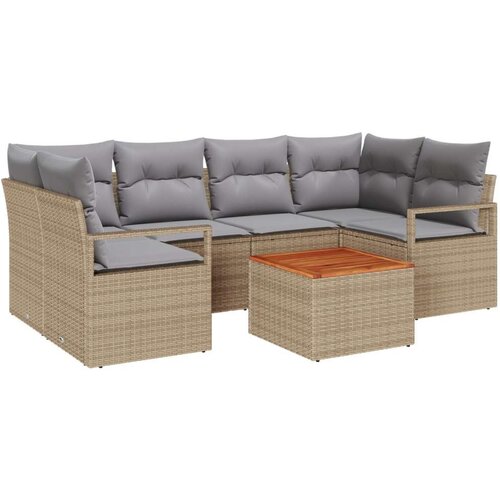  7 komada set vrtnih sofa s jastučićima Bež Poly Ratan Akacija  2-sjedalna vrtna sofa s skladištem i jastučićima Bež Poly Ratan Cijene
