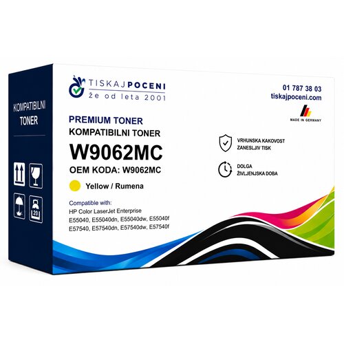  Kompatibilni toner HP W9062MC za HP W9060MC za HP COLOR LASERJET MANAGED E55040, E57540 rumen &amp;ndash; 12.500 strani Slike