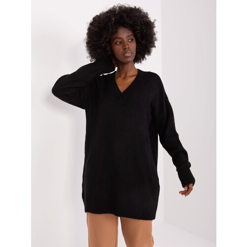 Fashion Hunters Black long classic neckline sweater Slike