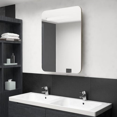 VidaXL LED kopalni&amp;scaron;ka omarica z ogledalom hrast 60x11x80 cm Slike