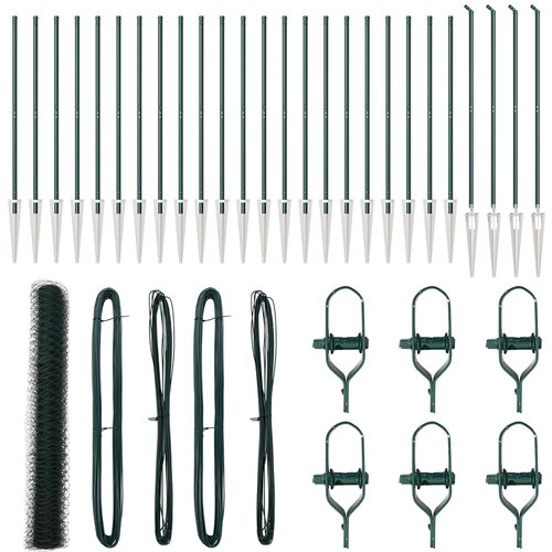 VidaXL Heksagonalna ograja Zelena 1,2x50 m Jeklo, Ograjni stebri z ostrimi konicami 13 kos &amp;Oslash;32 mm 140 cm Galvanizirano jeklo Slike