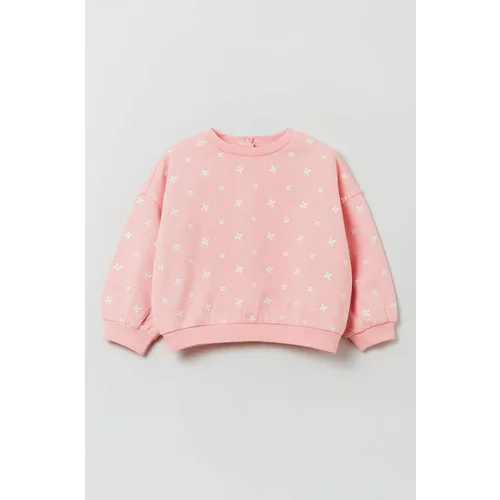 OVS Bombažen pulover za dojenčka roza barva,