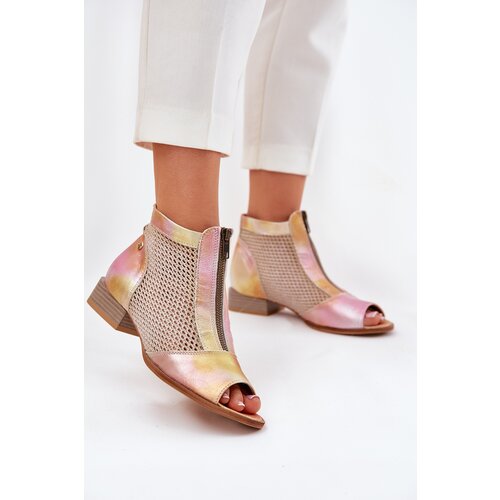 Maciejka Ladies Leather Ankle Boots On Flat Heel With Open Toes Pink-Orange Cene