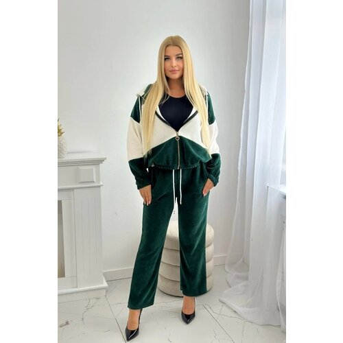 Kesi Ribbed velour set sweatshirt + trousers dark green Slike