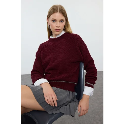 Trendyol Claret Red Soft Textured Hair Knitted Crew Neck Knitwear Sweater