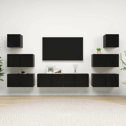 Komplet TV omaric 8-delni črna iverna plošča, (20730586)