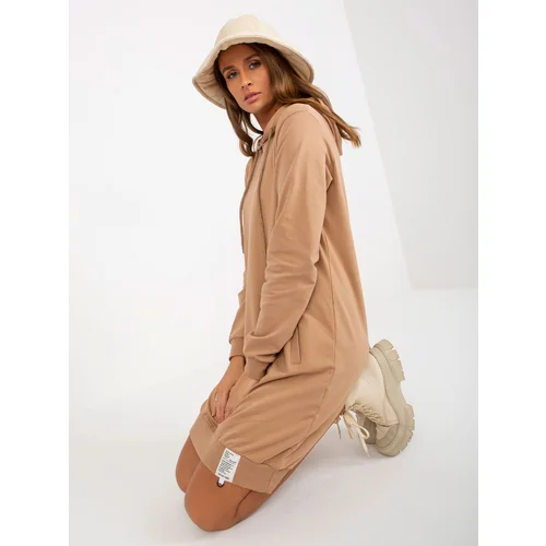 Fashion Hunters Basic camel cotton sweatshirt dress