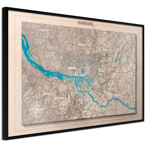  Poster - Raised Relief Map: Hamburg 45x30 Slike