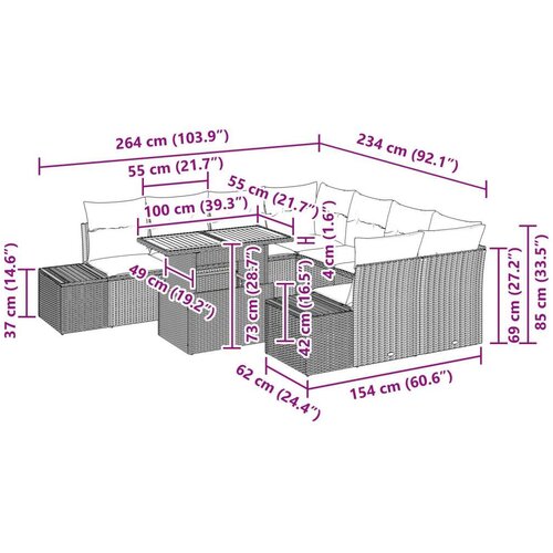 VidaXL set sofe za vrt Set od 9 Siva Poli ratan Vrtna sofa Pravokutna Slike