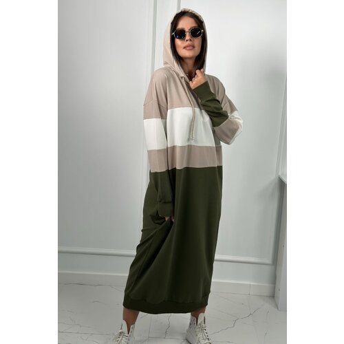 Kesi Tri-color dress with hood beige + ecru + khaki Slike