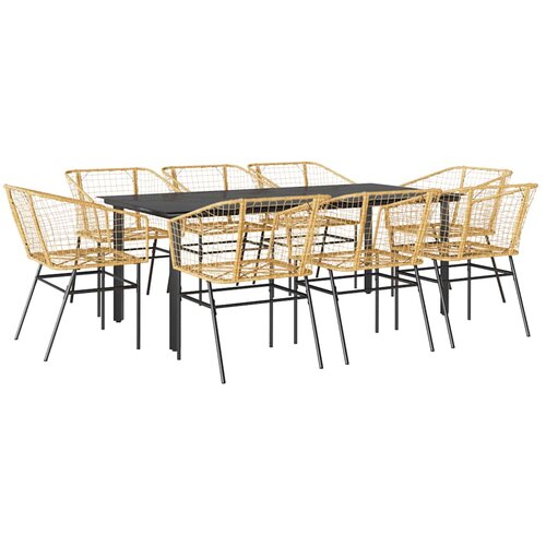 vidaXL Vrtni blagovaonski set od 9 dijelova smeđi od poliratana i stakla - Smeđa 200 x 100 x 74 cm 8 Cene