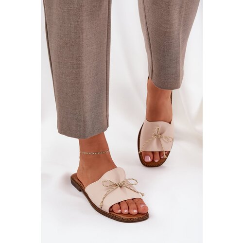 PS1 Flat Sandals With Decorative Bow Beige Deonelis Cene