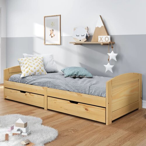  The Living Store Dnevna postelja z 2 predaloma IRUN 90x200cm trdna borovina - Dnevna Postelja, (21458215) Slike