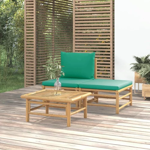  3-dijelna vrtna garnitura od bambusa sa zelenim jastucima