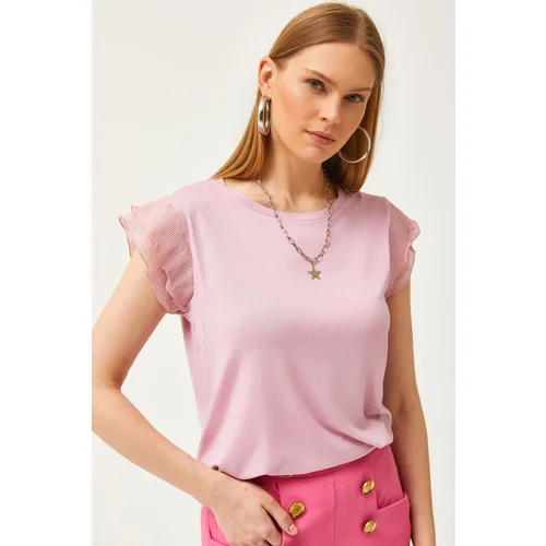 Olalook Women's Dried Rose Sleeve Pleated Knitted Viscose Blouse