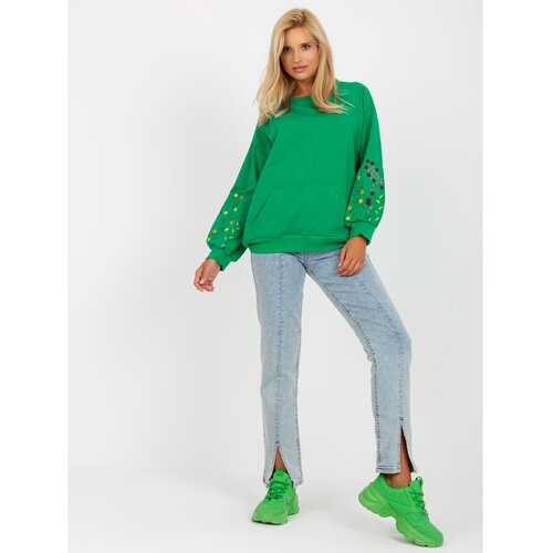 Fashion Hunters Green sweatshirt without a hood with RUE PARIS embroidery Slike