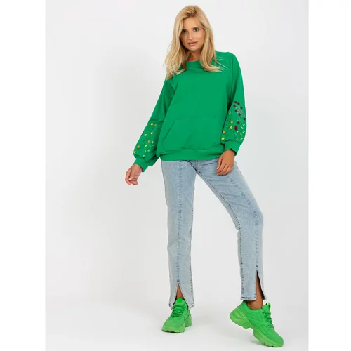 Fashion Hunters Green sweatshirt without a hood with RUE PARIS embroidery