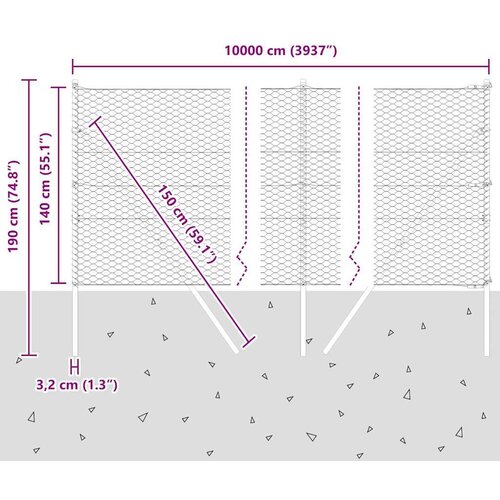  Stup za ogradu Siva 100 x 1 4 m (36 mm mreža) Čelik i PVC Slike
