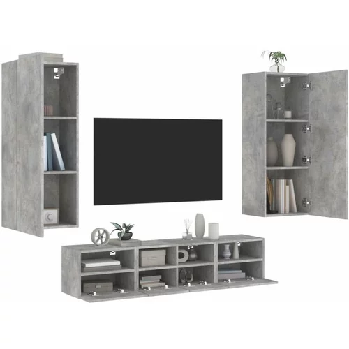  5-dijelni zidni TV elementi svjetlima boja betona drveni