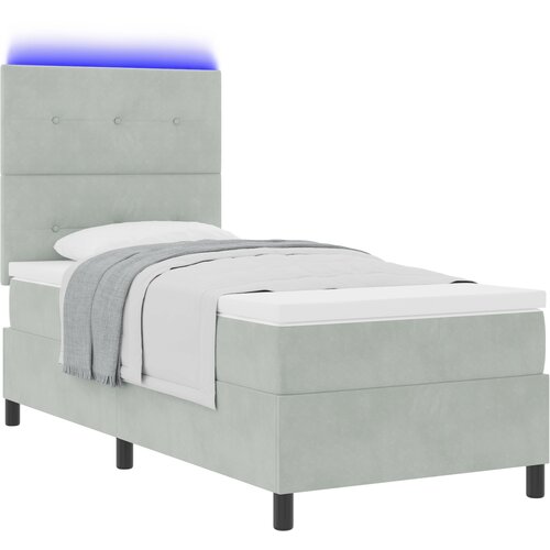 vidaXL Box Spring Krevet s Madracem & LED Svjetlom Svjetlosiva 80x200 cm Baršun Cene