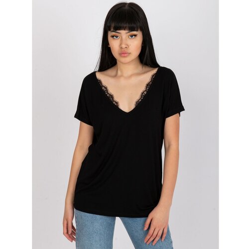 Fashion Hunters Black one-color Aileen viscose t-shirt Slike