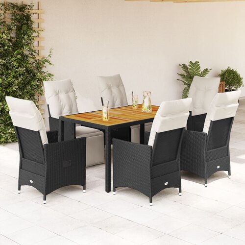  7-dijelni vrtni blagovaonski set s jastucima crni od poliratana Crna 150 x 90 x 75 cm Cijene