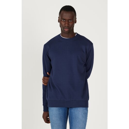 AC&Co / Altınyıldız Classics Men's Navy Blue Standard Fit Regular Fit Crew Neck 3 Thread Cotton Sweatshirt Slike
