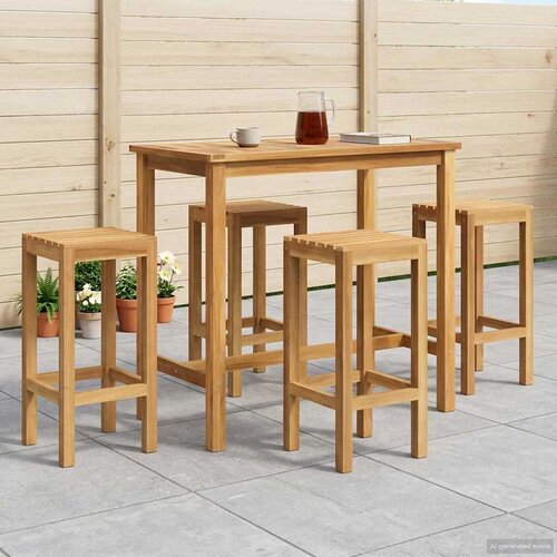 Vanjski bar set 5 pcs Neprerađeno Čvrsto teak drvo Cijene