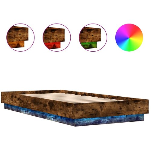 Maison Chic Posteljni okvir - Enojna postelja - Postelja za odrasle z LED lučkami dimljeni hrast 100x200 cm-J9224, (21759731) Cene