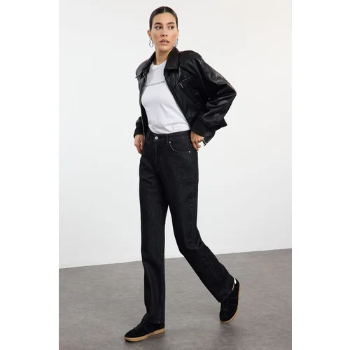 Trendyol Black High Waist Long Straight Jeans